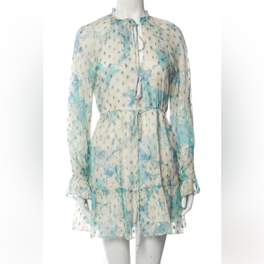 HEMANT & NANDITA Blue and Cream Long Sleeve Dress